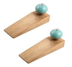 2 Pieces Sea Green Round Ceramic Wooden Door Stopper